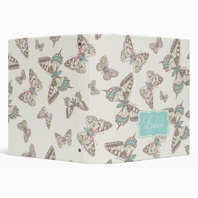 Butterflies patterned cream & teal name folder (Background)
