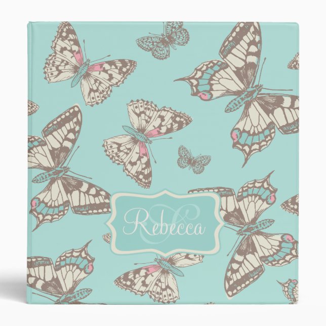 Butterflies patterned teal add your name folder (Front)