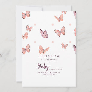 Butterflies Peach & White Baby Shower By Mail  Invitation