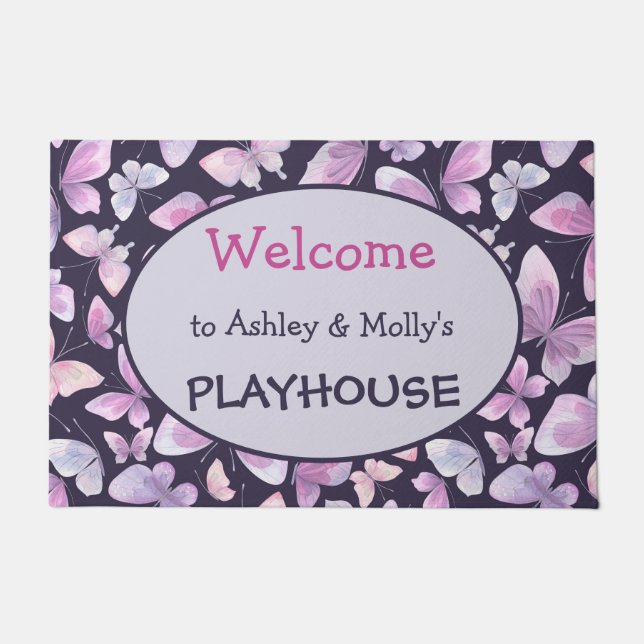 Butterflies personalized kids playhouse welcome doormat (Front)