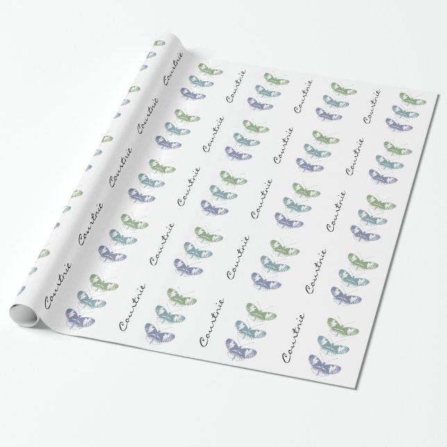 Butterflies Personalized Name Wrapping Paper (Unrolled)