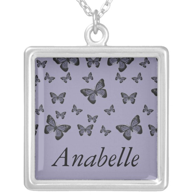 Butterflies Personalized Silver Plated Necklace (Front)