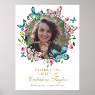 Butterflies Photo Funeral Celebration Of Life Sign