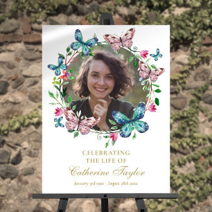 Butterflies Photo Funeral Celebration Of Life Sign