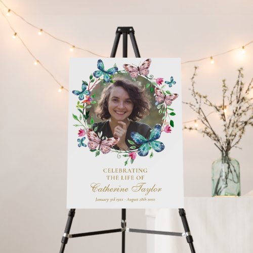 Butterflies Photo Funeral Celebration Of Life Sign