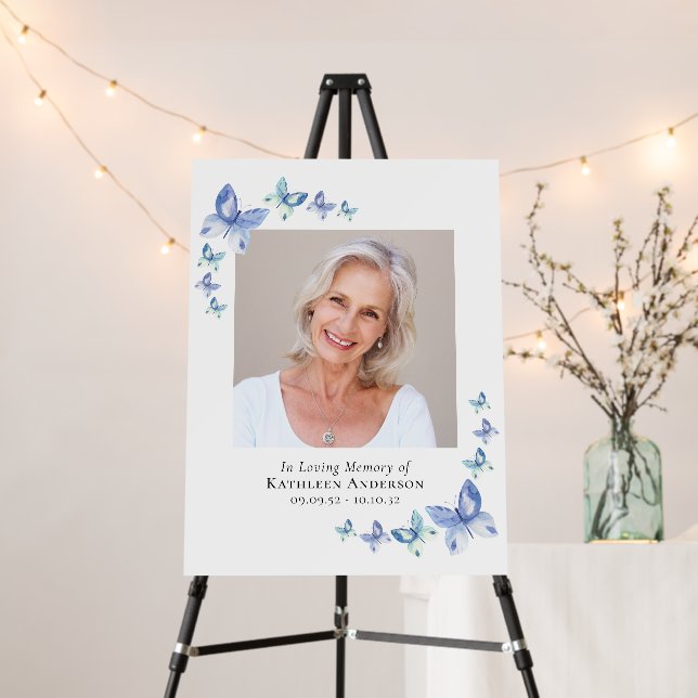 Butterflies Photo Memorial Funeral Welcome Sign (In Situ (Stand))