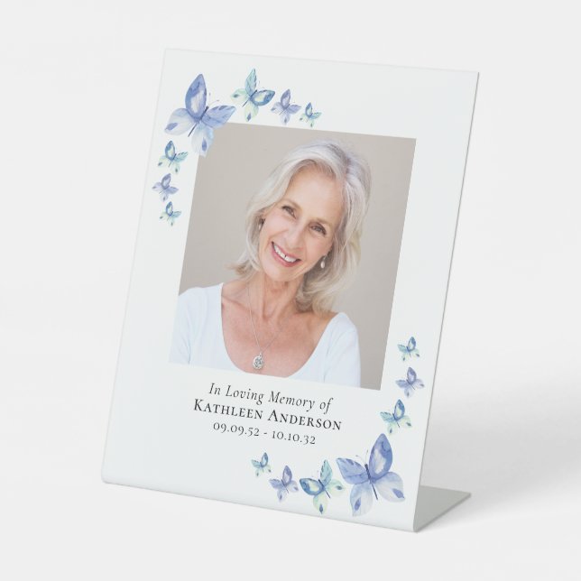 Butterflies Photo Memorial Tribute Keepsake Pedestal Sign (Front)