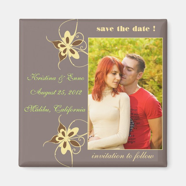 Butterflies - Photo save the date magnet - brown (Front)