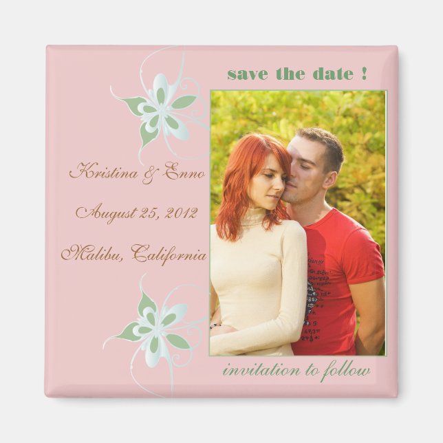 Butterflies - Photo save the date magnet - pink (Front)