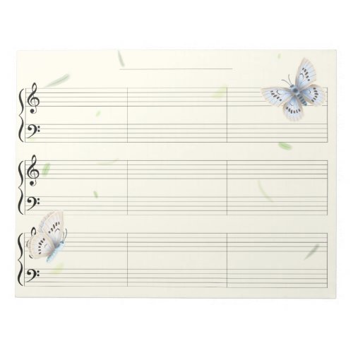 Butterflies Piano Music Manu Paper Wide Rule Kids Notepad