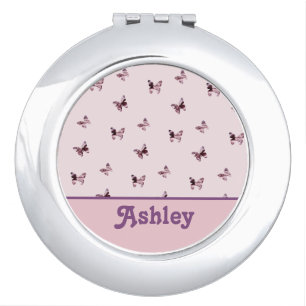 Butterflies Pink and Purple Satin Pattern Compact Mirror