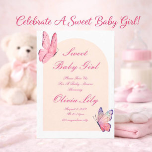 butterflies pink baby shower save the date