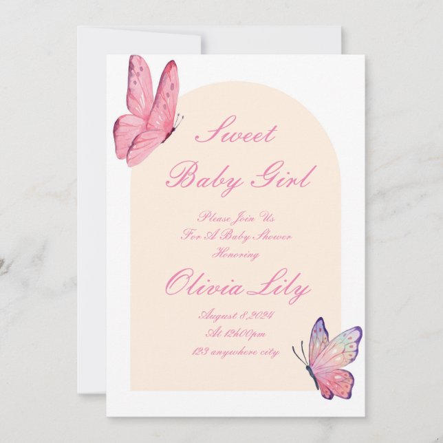 butterflies pink baby shower save the date (Front)