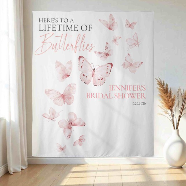 Butterflies Pink Blush Bridal Shower Backdrops (Creator Uploaded)