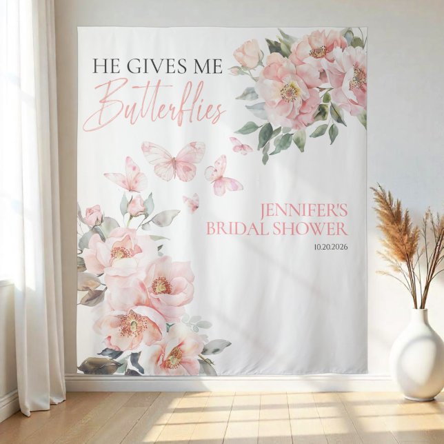 Butterflies Pink Blush Bridal Shower Backdrops (Creator Uploaded)