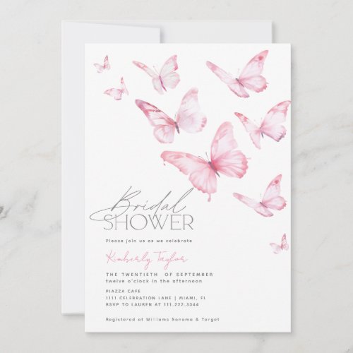 Butterflies Pink Blush Bridal Shower Invitation