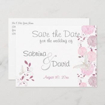 Butterflies & Pink Chrysanthemum Save The Date Announcement Postcard by Wedding_Trends at Zazzle