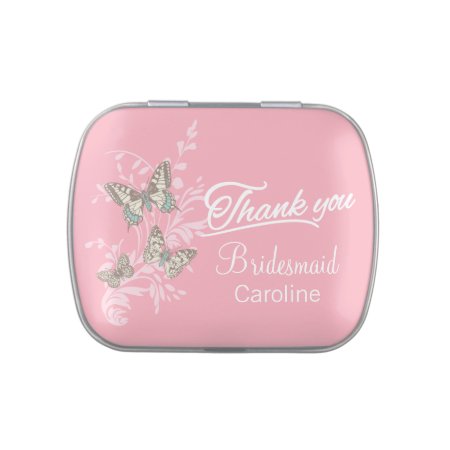 Butterflies Pink Customized Wedding Favor Candy Jelly Belly Candy Tin
