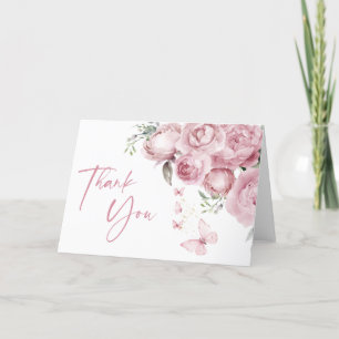 Butterflies Pink Floral Bridal Shower Letterpress Thank You Card