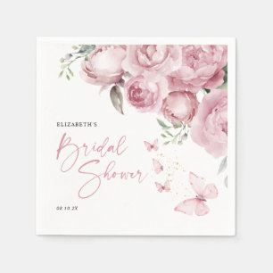 Butterflies Pink Floral Bridal Shower Napkins