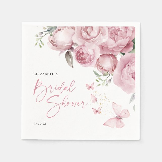 Butterflies Pink Floral Bridal Shower Napkins (Front)