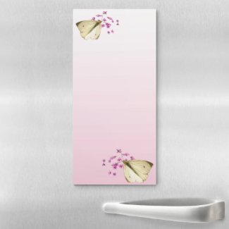 Butterflies Pink Flowers  Magnetic Fridge Notepad