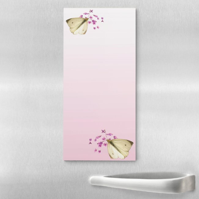 Butterflies Pink Flowers Magnetic Fridge Notepad
