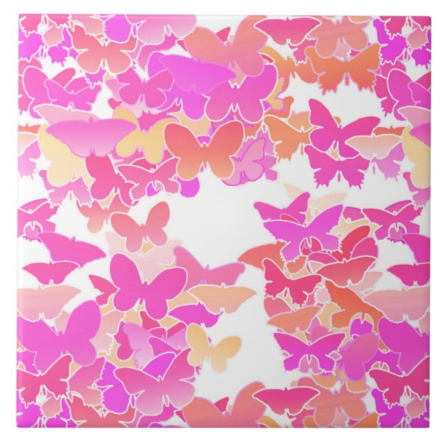 Butterflies, pink, fuchsia and coral tile (Front)