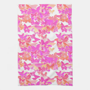 Butterflies, pink, fuchsia and coral towel