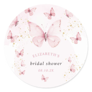 Butterflies Pink Gold Bridal Shower  Classic Round Sticker