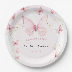 Butterflies Pink Gold Bridal Shower Paper Plates