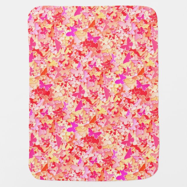 Butterflies, pink, peach, coral receiving blanket (Front)
