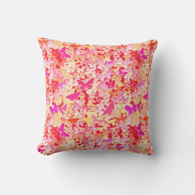 Butterflies, pink, peach, coral throw pillow (Front)