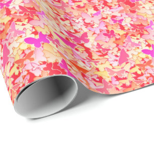 Butterflies, pink, peach, coral wrapping paper