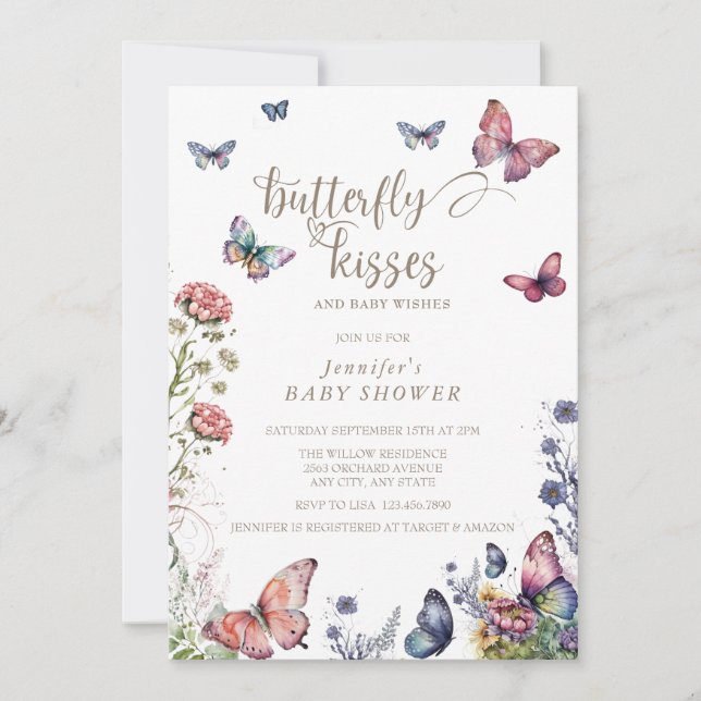 Butterflies Pink Purple | Floral Baby Shower  Invitation (Front)