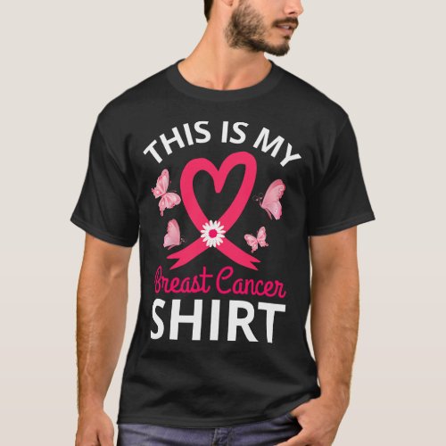 Butterflies Pink Ribbon Heart Shaped THis Is My Sh T_Shirt