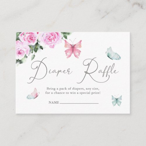 Butterflies Pink Roses Baby Shower Diaper Raffle Enclosure Card