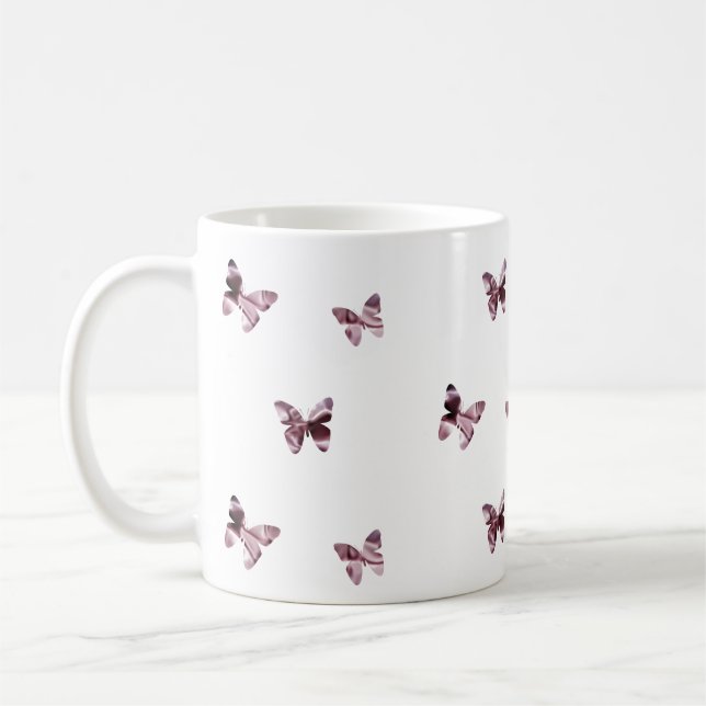 Butterflies Pink Satin Flying Animal Feminine Coffee Mug (Left)