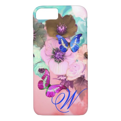 BUTTERFLIESPINK TEAL ROSES AND ANEMONE FLOWERS iPhone 87 CASE
