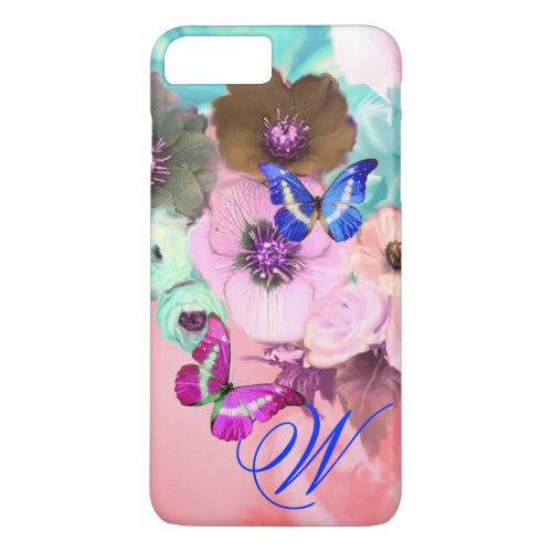 BUTTERFLIESPINK TEAL ROSES AND ANEMONE FLOWERS iPhone 8 PLUS7 PLUS CASE