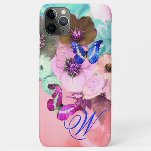 BUTTERFLIESPINK TEAL ROSES AND ANEMONE FLOWERS iPhone 11 PRO MAX CASE