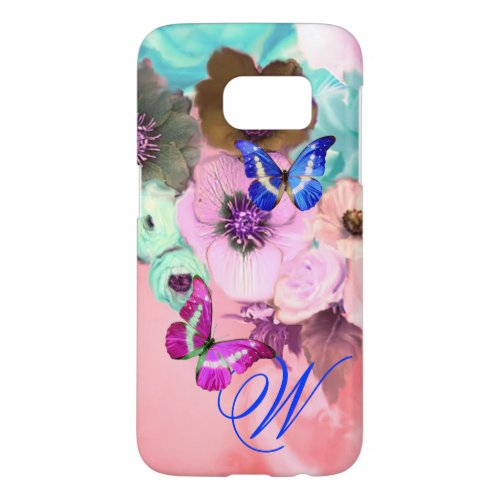 BUTTERFLIESPINK TEAL ROSES AND ANEMONE FLOWERS SAMSUNG GALAXY S7 CASE