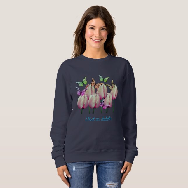 Butterflies Pink Tulip Flowers Personalized  Sweatshirt (Front Full)