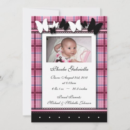 Butterflies  Plaid Birth Announcements