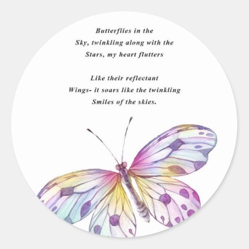 Butterflies Poem Classic Round Sticker