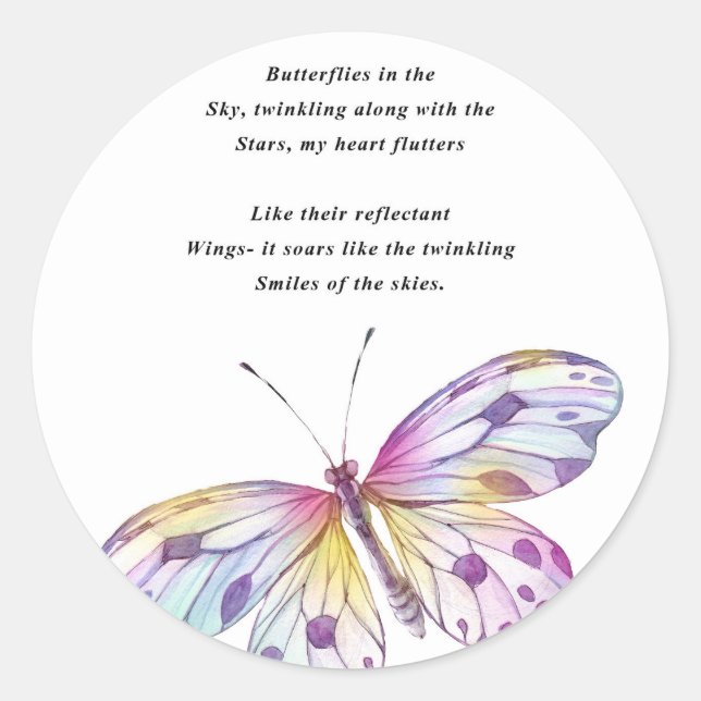 Butterflies Poem Classic Round Sticker (Front)