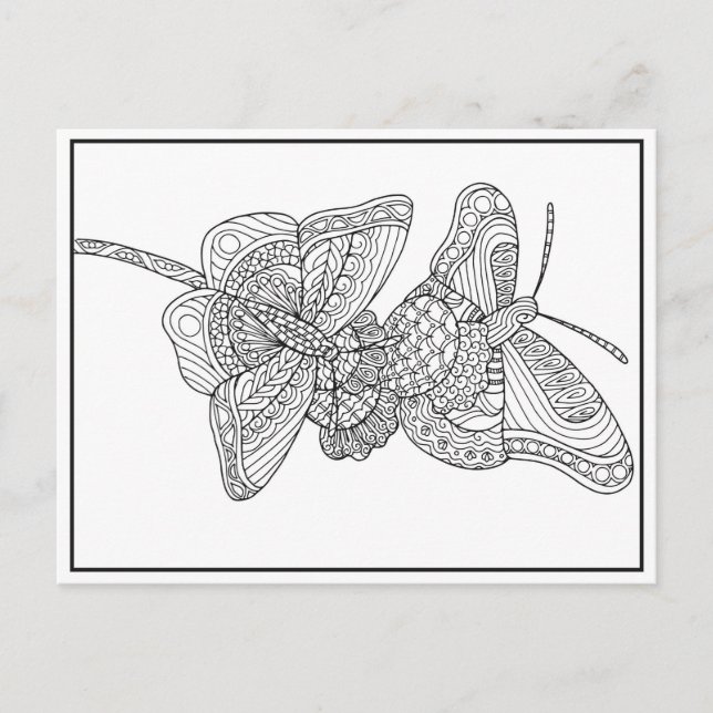 Butterflies Postcard Design - Coloring Card (Front)