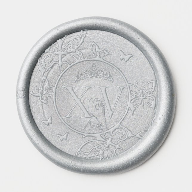 Butterflies Princess Quinceañera Mis XV 15 Años   Wax Seal Sticker (Front)