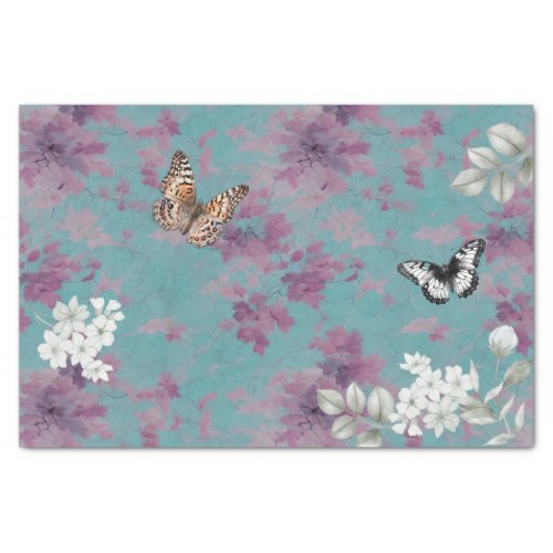 Butterflies Purple and White on Blue Decoupage   Tissue Paper