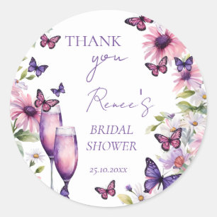 Butterflies purple bridal shower favor  classic round sticker
